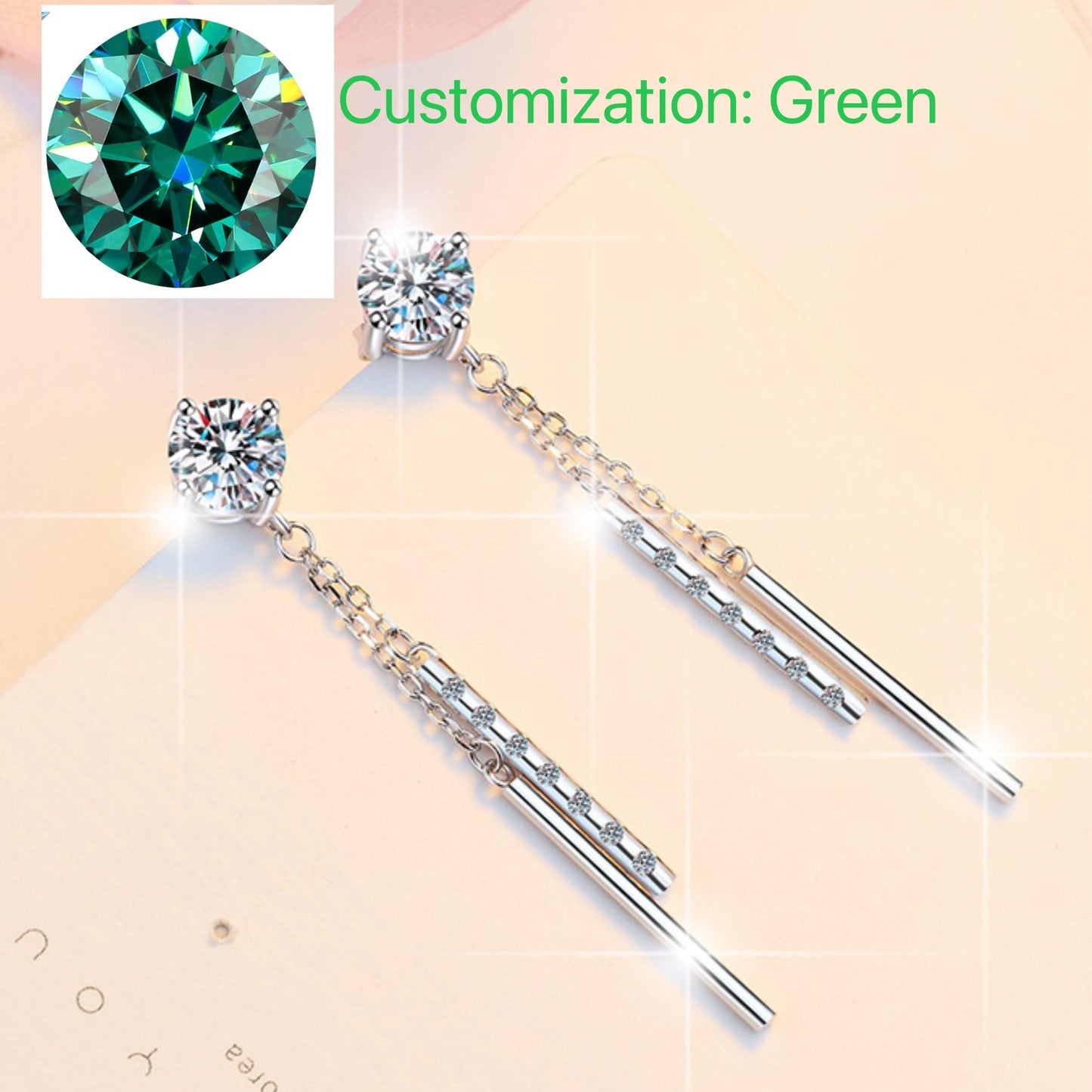 NO.175 S925 Sterling Silver Long Tassel Stud Earrings Synthetic Moissanite Stud Earrings Glittering daily life Earrings Springtok