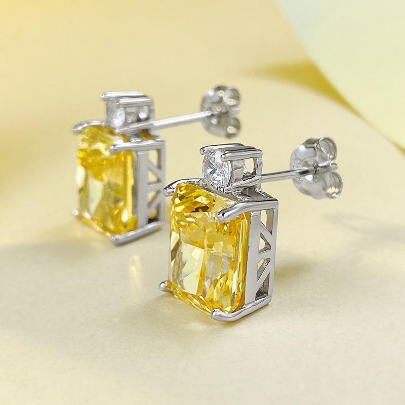 S925 Sterling Silver Ice Flower Cut Square Stud Earrings 10 * 12mm 8A Cubic Zirconia Stud Earrings Daily Life Earrings Springtok-615(35%)