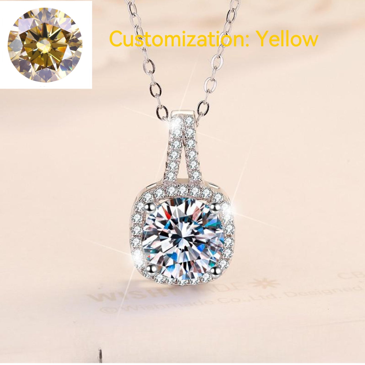 NO.204 S925 Sterling Silver Synthetic Moissanite Square Geometric Necklace Birthday Gift Minimalist Pendant Necklace Springtok