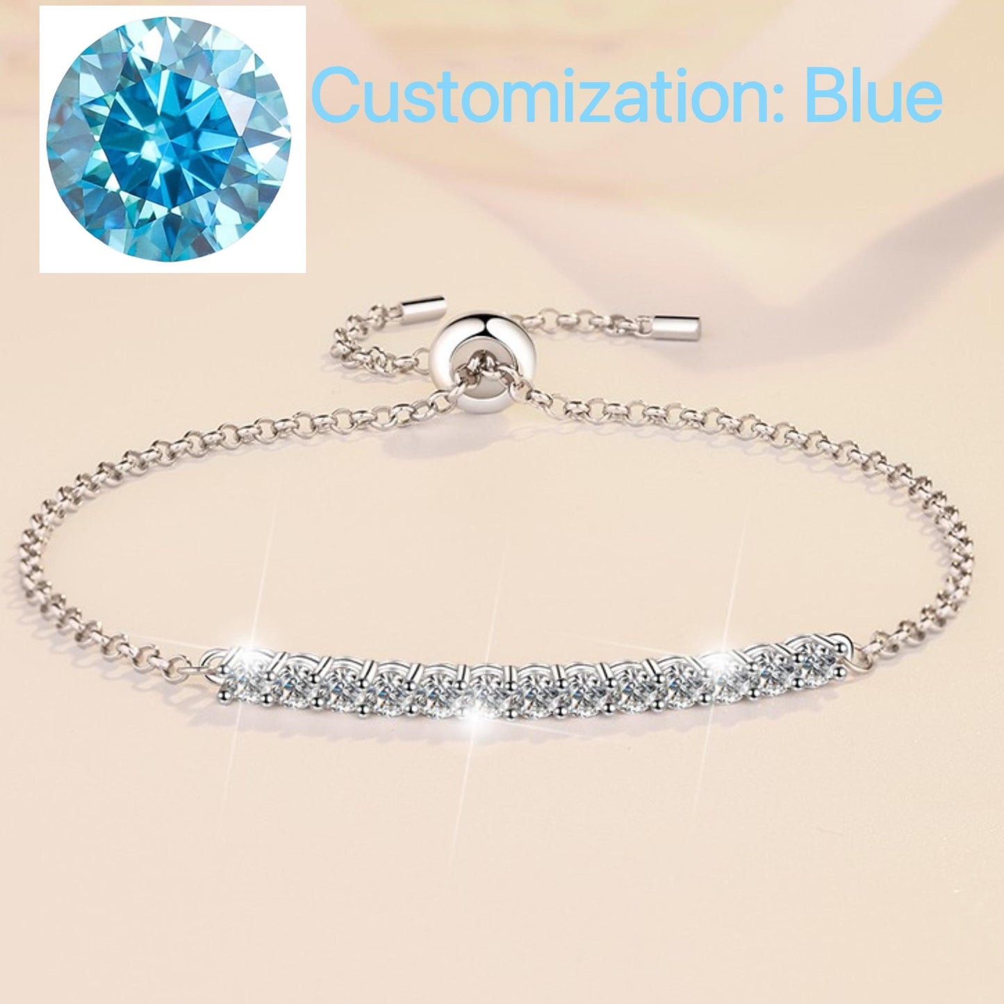 NO.223 S925 Sterling Silver Single Row Push-Pull Bracelet Synthetic Moissanite Bracelet