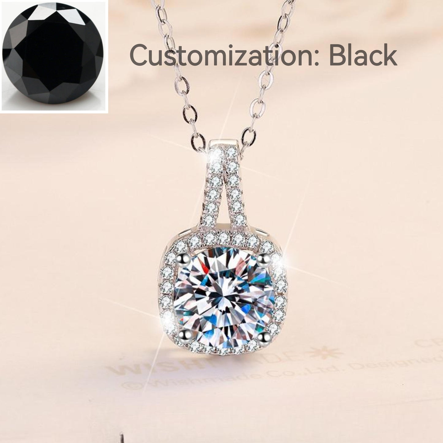 NO.204 S925 Sterling Silver Synthetic Moissanite Square Geometric Necklace Birthday Gift Minimalist Pendant Necklace Springtok