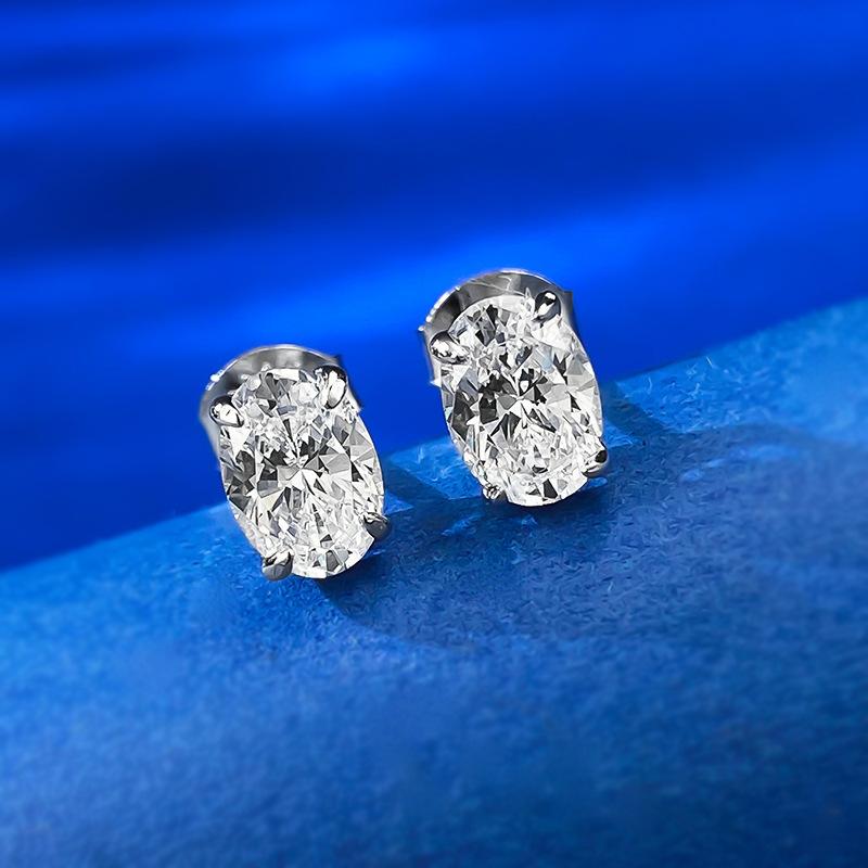 NO.188 S925 Sterling Silver Oval Cut Oval Earrings 5*7 6A Cubic Zirconia Earrings Glittering daily life Earrings Springtok