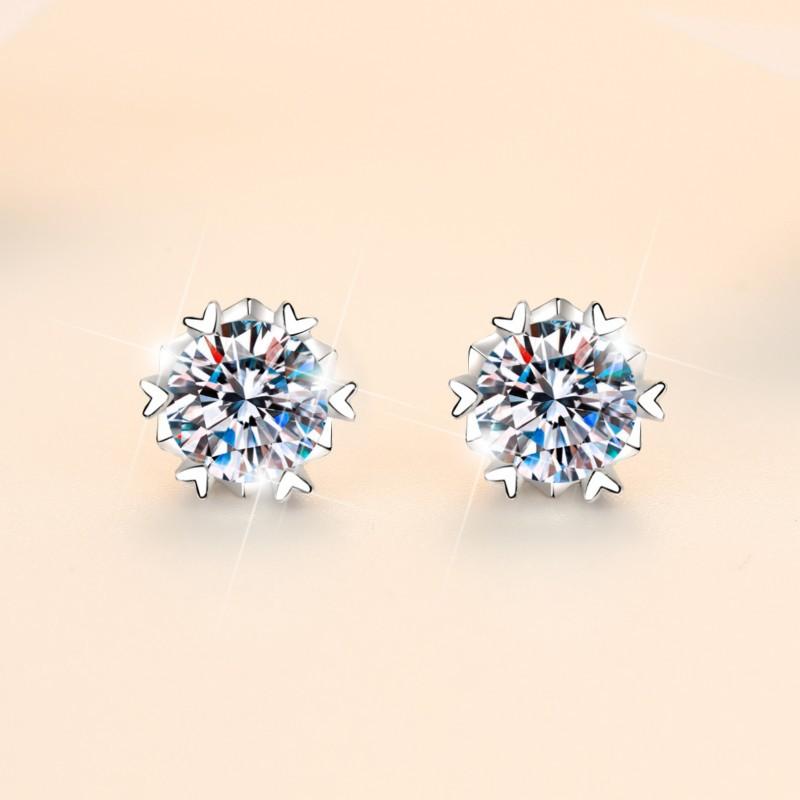 NO.160 S925 Sterling Silver High Grade Synthetic Moissanite Certified Snowflake Ear Stud E Cut VVS1 Clarity D Color Glittering Daily Life Earring
