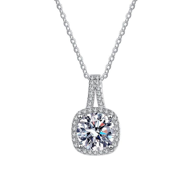 NO.204 S925 Sterling Silver Synthetic Moissanite Square Geometric Necklace Birthday Gift Minimalist Pendant Necklace Springtok