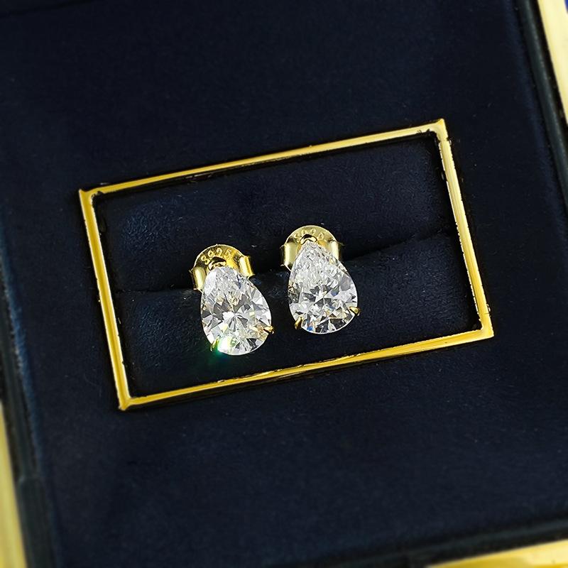NO.189 S925 Sterling Silver Pear-Shaped Cut Ear Stud 7 * 9mm 6A Cubic Zirconia Earrings Glittering daily life Earrings Springtok
