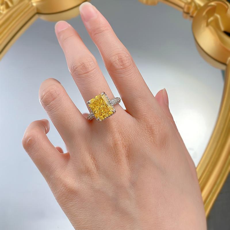 NO.016 S925 Sterling Silver Ice Flower Cut High Carbon Ring 10*12 8A Cubic Zirconia Ring fashion jewelry accessory woman girl promise ring Springtok