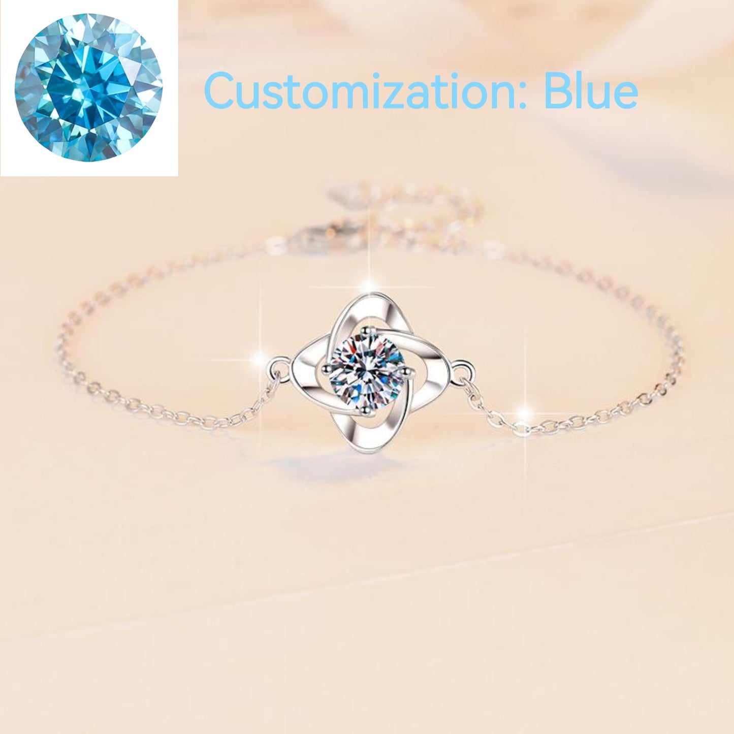 NO.142 925 Sterling Silver Four Petals Bracelet Synthetic Moissanite Bracelet