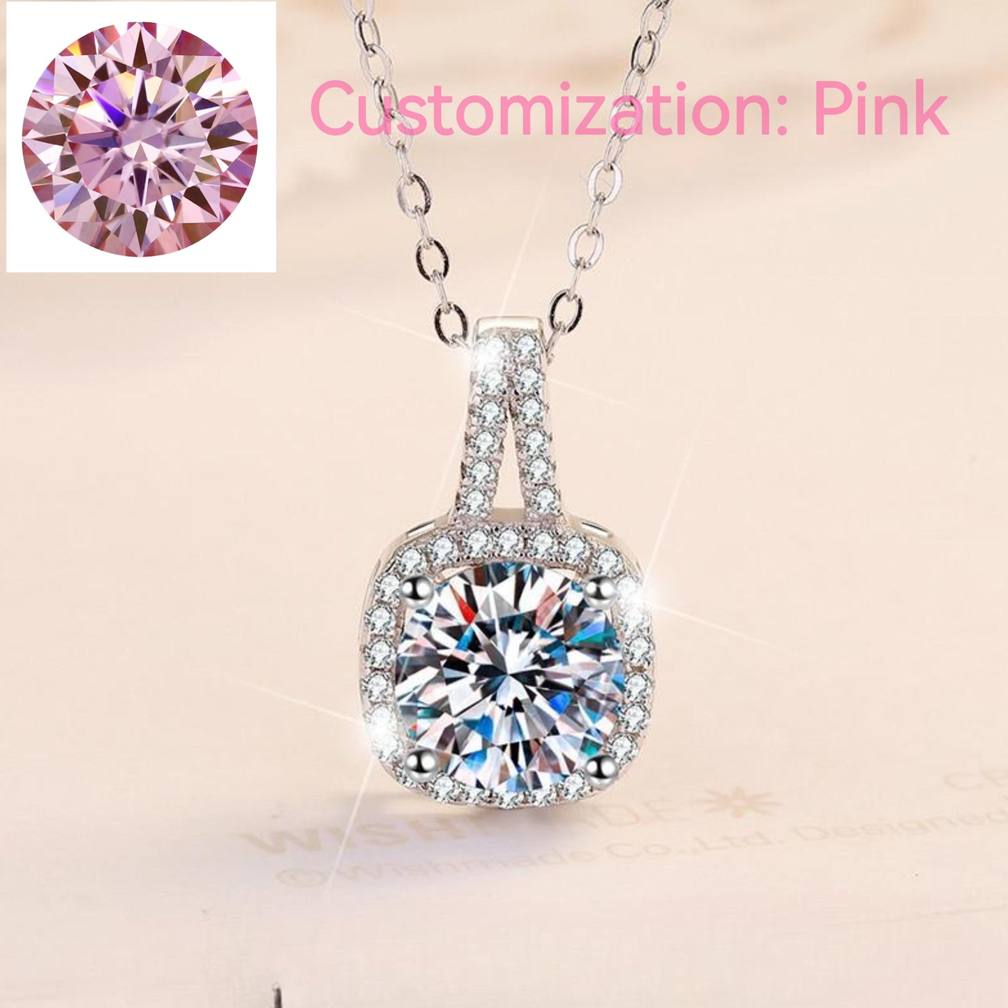 NO.204 S925 Sterling Silver Synthetic Moissanite Square Geometric Necklace Birthday Gift Minimalist Pendant Necklace Springtok