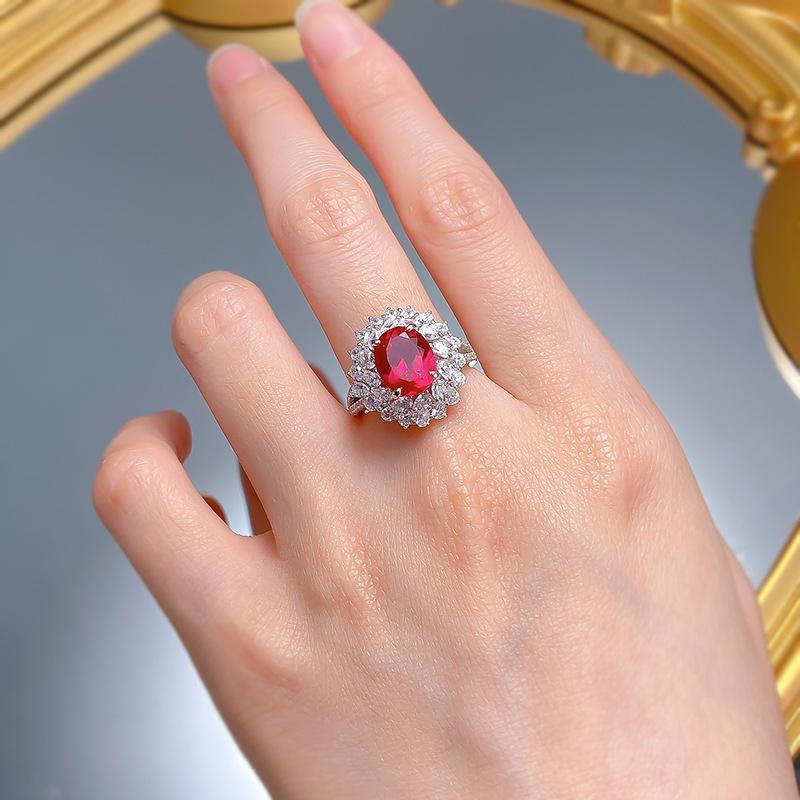 NO.061 S925 sterling silver oval ring 8*10mm 6A red cubic zirconia ring fashion jewelry accessory woman girl promise ring Springtok