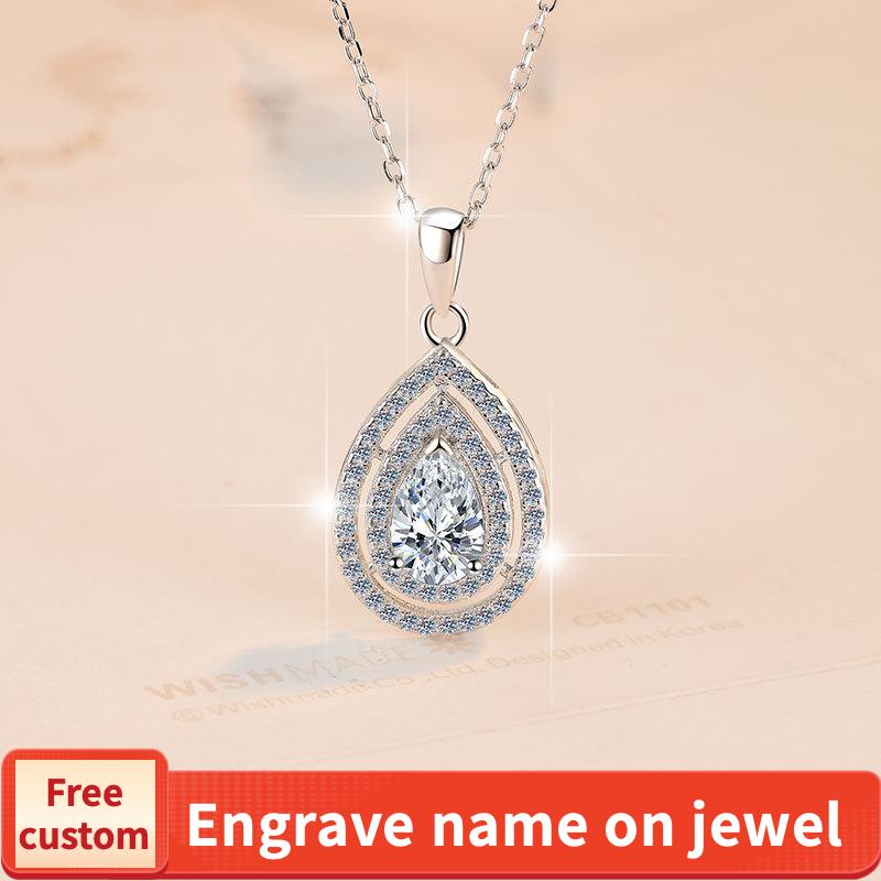 NO.198 925 sterling silver pear-shaped 1 karat synthetic moissanite Necklace Birthday Gift Minimalist Pendant Necklace Springtok