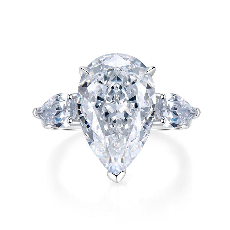 NO.034 S925 Sterling Silver Pear Shape Ice Flower Cut Ring 11*17mm White/Pink Cubic Zirconia 8A with Elegant Luxury Design for Daily Life and Engagements fashion jewelry accessory woman girl promise ring Springtok