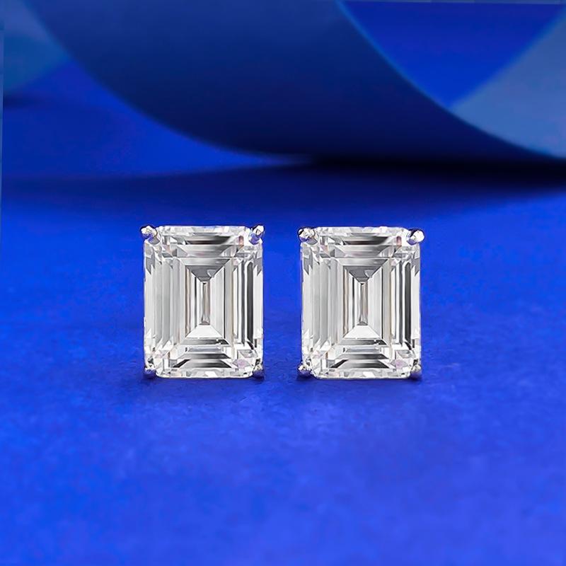 NO.179 S925 Sterling Silver Grandmother Cut Rectangular Ear Stud 7 * 9mm 6A Cubic Zirconia Earrings Glittering daily life Earrings Springtok