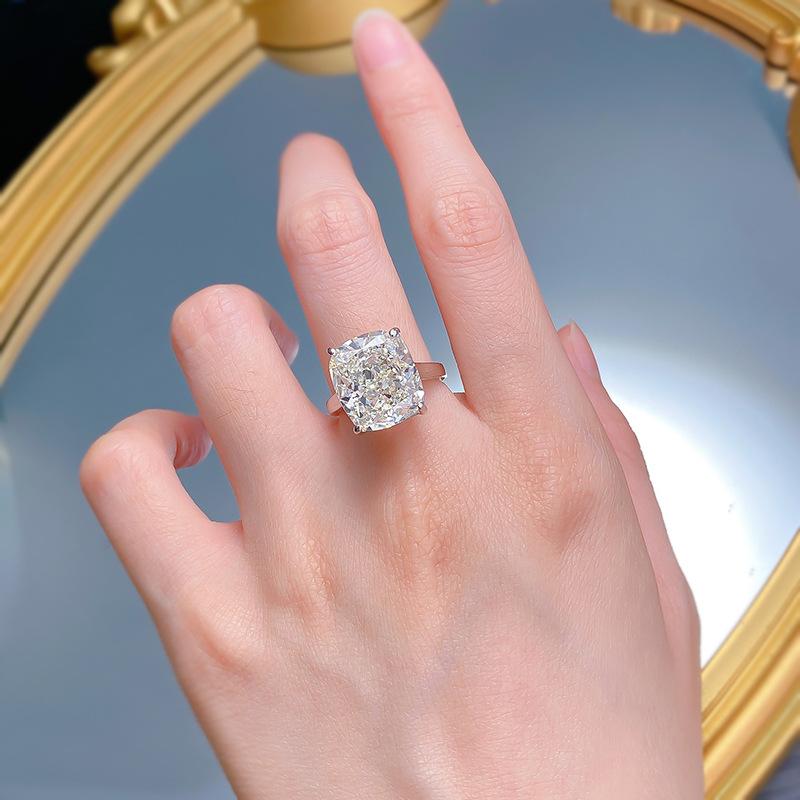 NO.017 S925 Sterling Silver Ice Flower Cut High Carbon Ring 6 Karat 12*14 8A Cubic Zirconia Ring fashion jewelry accessory woman girl promise ring Springtok