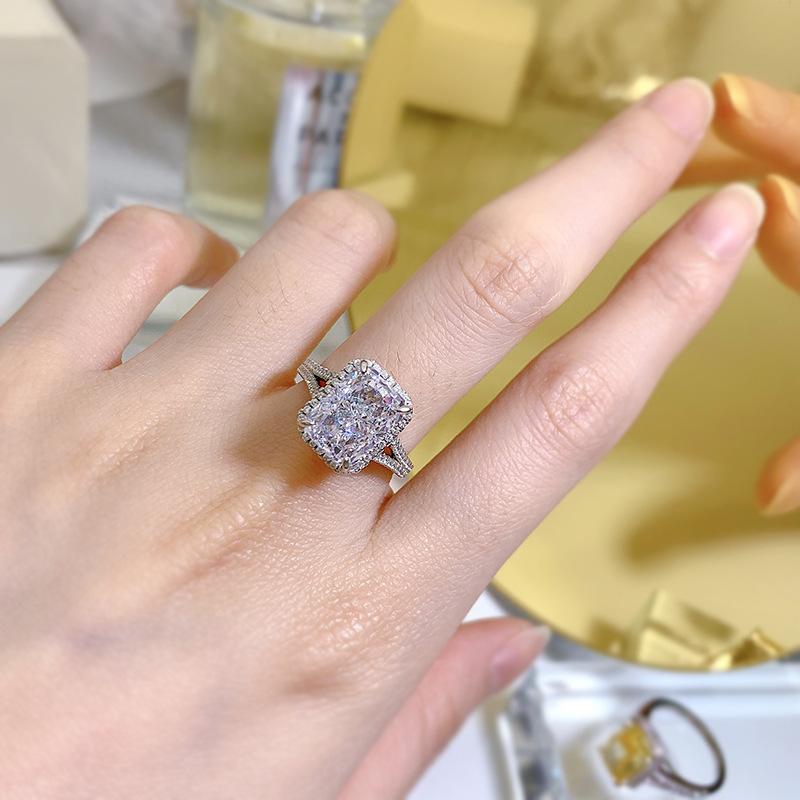 S925 Sterling Silver Ice Flower Cut Rectangular 8*11mm 8A Cubic Zirconia Ring Yellow/pink/white-139(45%)