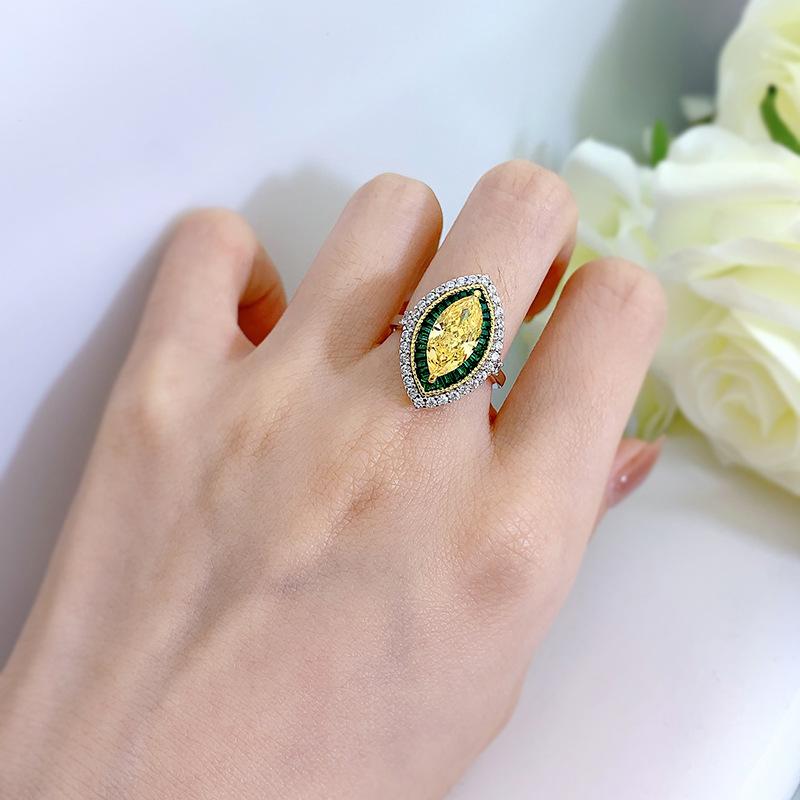 NO.075 S925 Sterling Silver Marquise Ice Flower Cut Horse Eye Ring 6*13 8A Cubic Zirconia - Elegant Luxury Daily Life Gift for Women fashion jewelry accessory woman girl promise ring Springtok