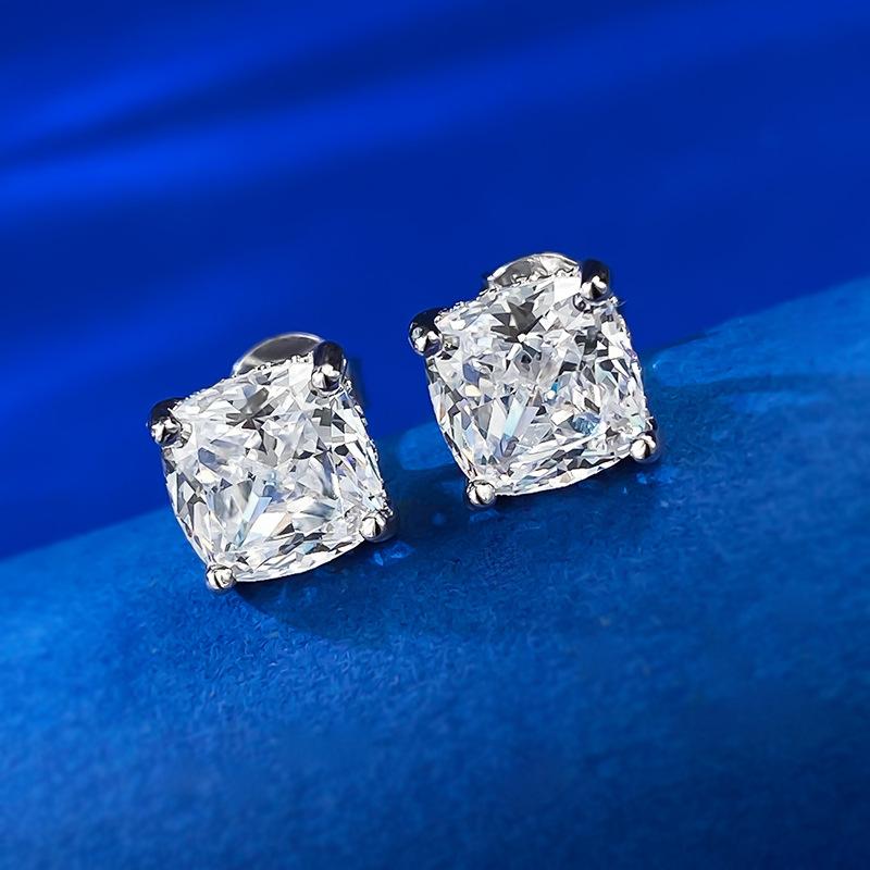 NO.181 S925 Sterling Silver Ice Flower Cut Pillow Stud Earrings 7*7 8A Cubic Zirconia Stud Earrings Glittering daily life Earrings Springtok