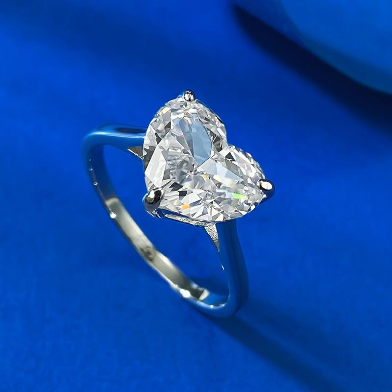 NO.085 S925 Sterling Silver Ice Flower Cut Fat Heart Ring 10*8mm 8A Cubic Zirconia Ring - Elegant Luxury Wedding Ring for Daily Life and Engagements fashion jewelry accessory woman girl promise ring Springtok