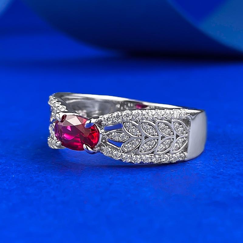 NO.062 S925 Sterling Silver Oval Cut Wheat Red with Hollow Design Ring 4 * 6mm 6A Zirconia for Elegant Luxury Daily Life and Engagement Gifts fashion jewelry accessory woman girl promise ring Springtok