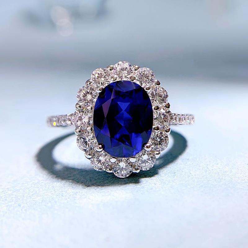 NO.054 S925 sterling silver oval cut ring 7*9mm 6A blue cubic zirconia ring fashion jewelry accessory woman girl promise ring Springtok
