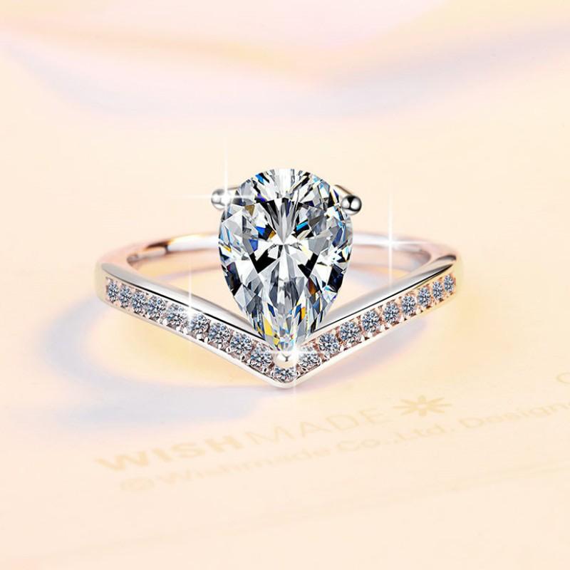 NO.137 S925 Sterling Silver Pear-shaped Crown Ring Synthetic Moissanite Ring fashion jewelry accessory woman girl promise ring Springtok