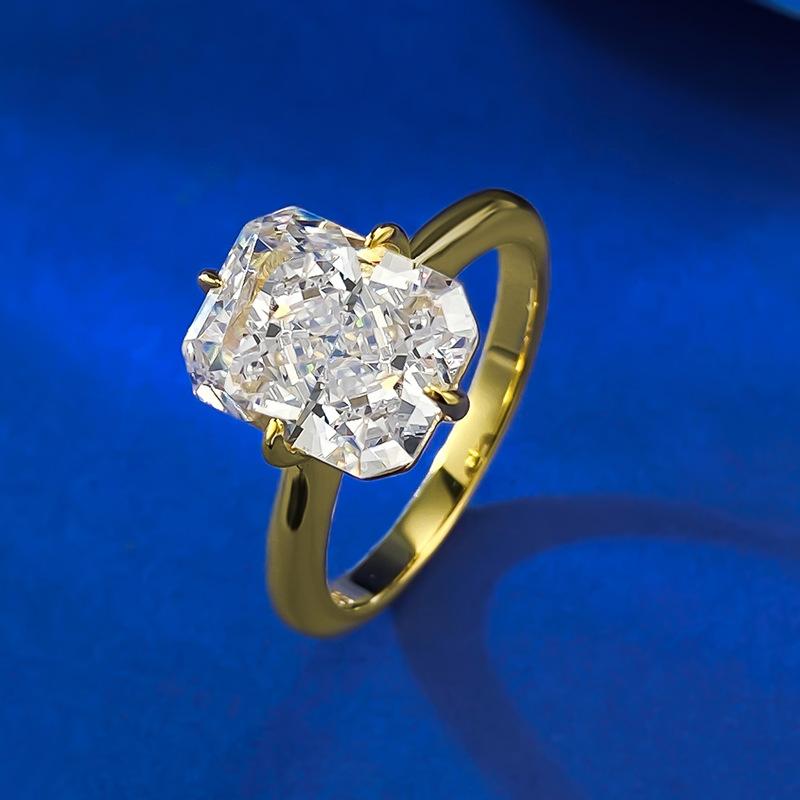 NO.009 S925 Sterling Silver Ice Flower Cut Square Ring 8*10mm 8A Cubic Zirconia Ring fashion jewelry accessory woman girl promise ring Springtok