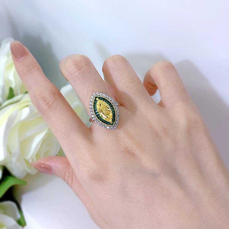NO.075 S925 Sterling Silver Marquise Ice Flower Cut Horse Eye Ring 6*13 8A Cubic Zirconia - Elegant Luxury Daily Life Gift for Women fashion jewelry accessory woman girl promise ring Springtok