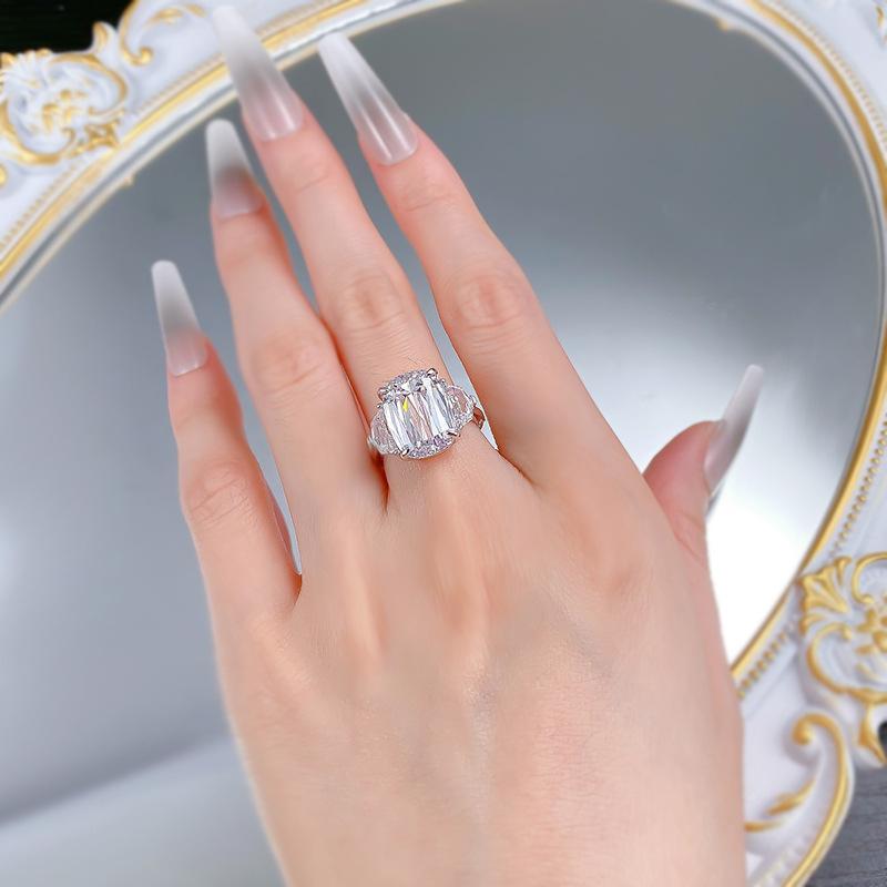 S925 Silver Fat Square Prism Cut Ring 10 * 14mm 8A Cubic Zirconia Ring fashion jewelry accessory woman girl promise ring-285(35%)