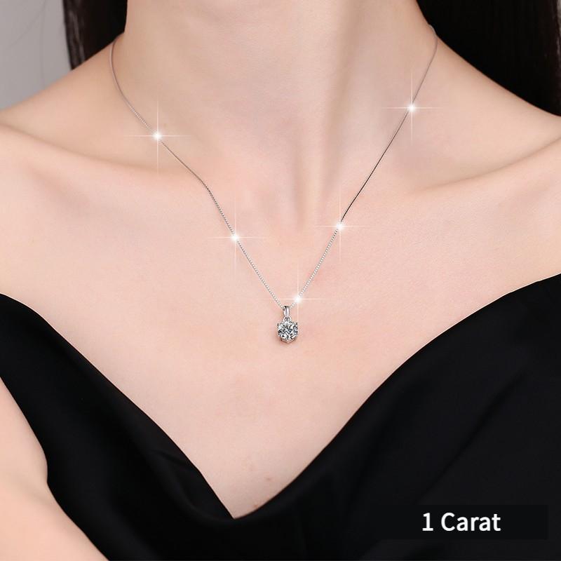 NO.192 S925 Sterling Silver Six Claw High Grade Synthetic Moissanite Certified Pendant /1 /2 /3 /5 Carat D Color E Cut VVS1 Clarity Birthday Gift Minimalist Pendant Necklace Springtok