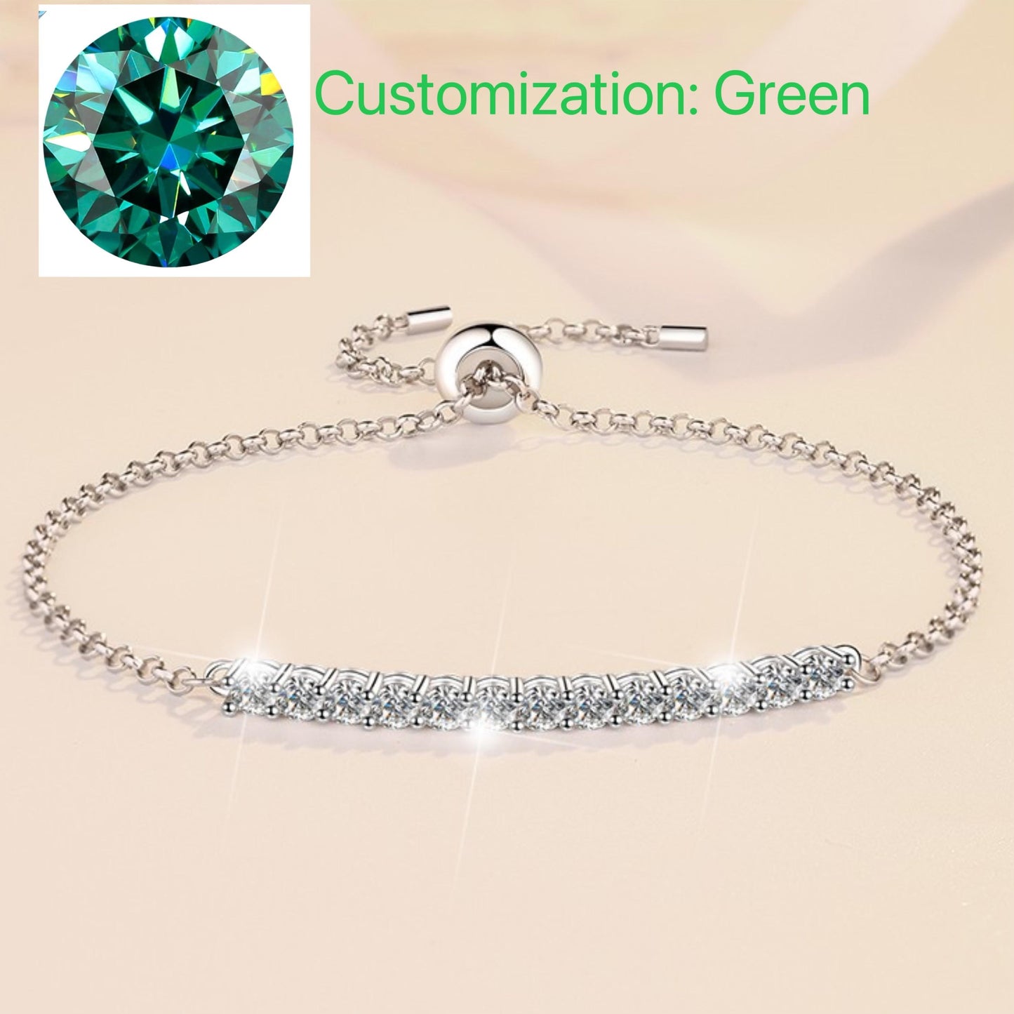 NO.223 S925 Sterling Silver Single Row Push-Pull Bracelet Synthetic Moissanite Bracelet
