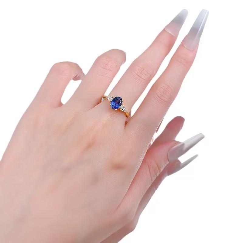 NO.053 S925 Sterling Silver Oval Cut Ring Red/Blue 6*8mm 6A Cubic Zirconia Ring fashion jewelry accessory woman girl promise ring Springtok