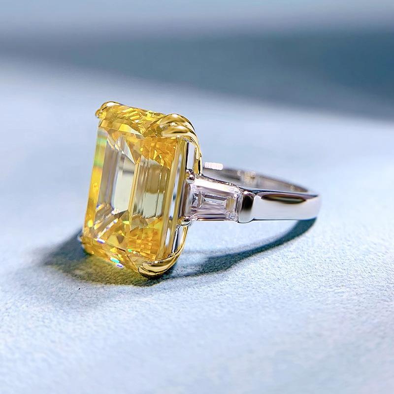 NO.066 S925 Sterling Silver Asscher Cut High Carbon Ring 11*15mm 8A Cubic Zirconia Ring fashion jewelry accessory woman girl promise ring Springtok