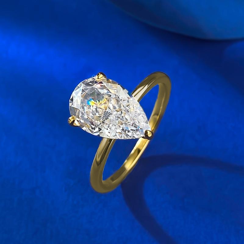 NO.027 S925 Sterling Silver Pear Ice Flower Cut Water Drop Ring 7*11 8A Cubic Zirconia Ring fashion jewelry accessory woman girl promise ring Springtok