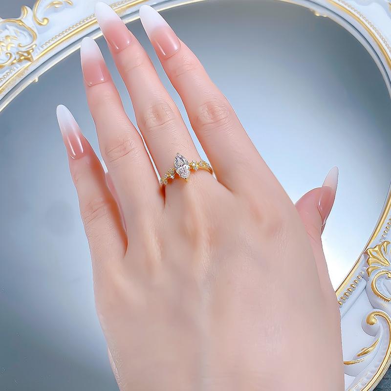 S925 Sterling Silver Marquise Horse Eye 5*10mm 6A Cubic Zirconia Ring-438(25%)