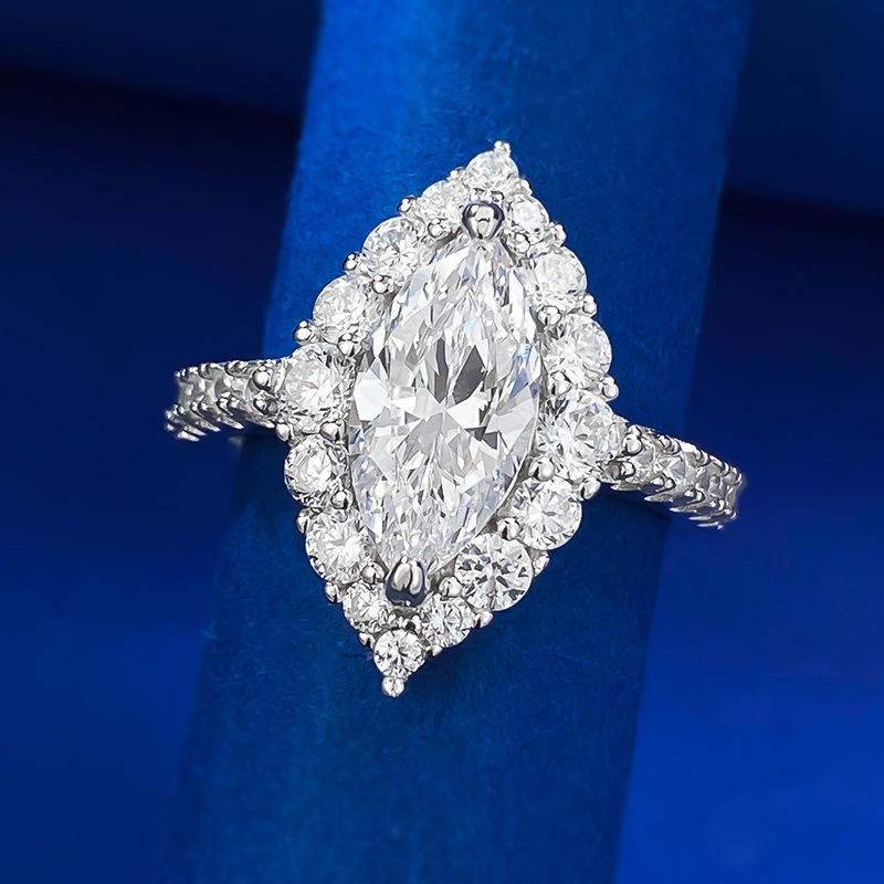 NO.074 S925 Sterling Silver Ice Flower Cut Horse Eye Ring 6*12 8A Cubic Zirconia Ring fashion jewelry accessory woman girl promise ring Springtok