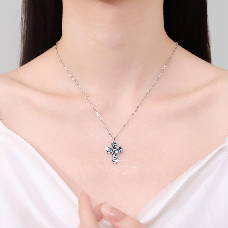 NO.201 S925 Sterling Silver Synthetic Moissanite Big Cross Necklace Birthday Gift Minimalist Pendant Necklace Springtok
