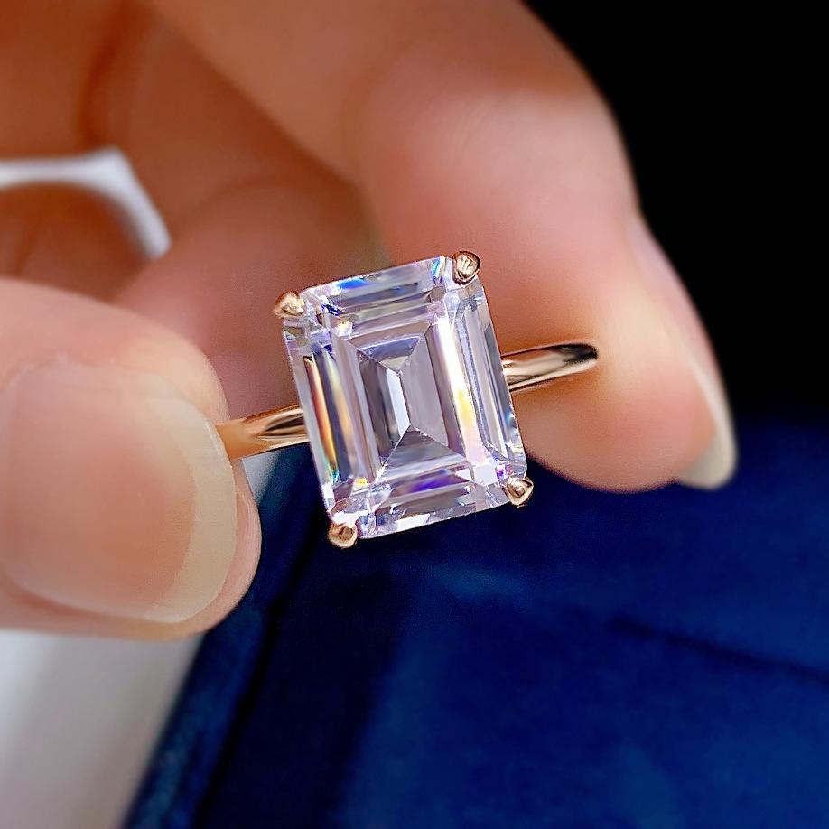 NO.064 S925 Sterling Silver Grandma Cut Rock Sugar Ring 8*10mm 6A Cubic Zirconia Ring fashion jewelry accessory woman girl promise ring Springtok