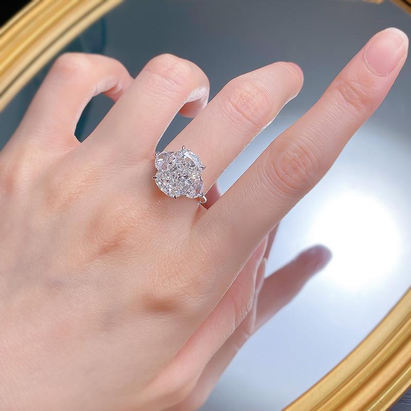 NO.047 S925 Sterling Silver Ice Flower Cut Pigeon eggs Ring 9*13 8A Cubic Zirconia Ring fashion jewelry accessory woman girl promise ring Springtok