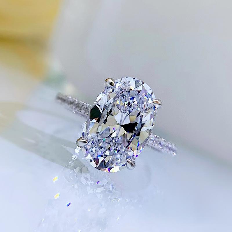NO.001 S925 Sterling Silver Radiant Cut Oval Four-Claw Ring 8*12 8A Cubic Zirconia Ring fashion jewelry accessory woman girl promise ring Springtok