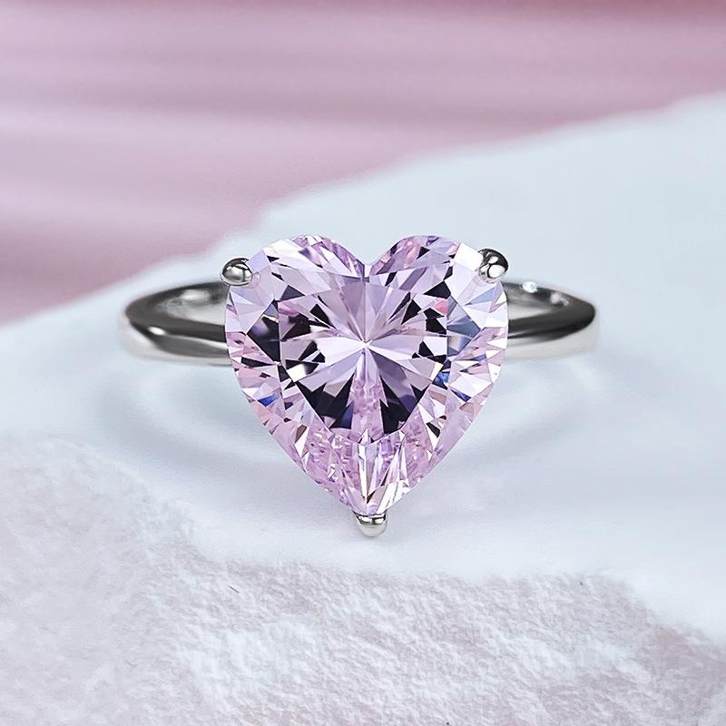 NO.084 S925 Sterling Silver Heart Cut Heart-Shaped Ring 10*10 6A Cubic Zirconia Ring 4 Carat fashion jewelry accessory woman girl promise ring Springtok