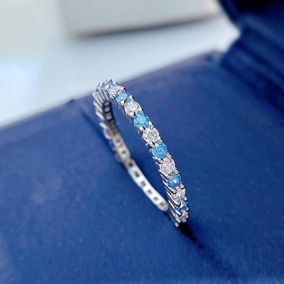 NO.096 S925 Sterling Silver Color Fine Row Ring 6A Cubic Zirconia Ring fashion jewelry accessory woman girl promise ring Springtok