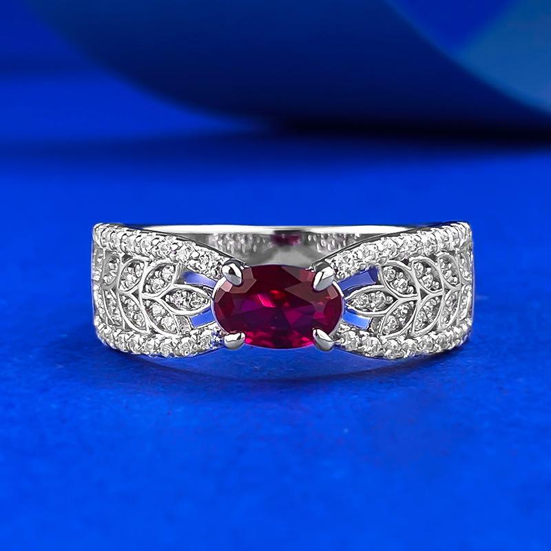 NO.062 S925 Sterling Silver Oval Cut Wheat Red with Hollow Design Ring 4 * 6mm 6A Zirconia for Elegant Luxury Daily Life and Engagement Gifts fashion jewelry accessory woman girl promise ring Springtok