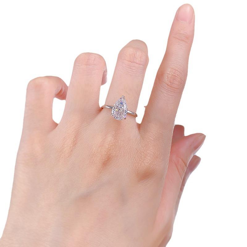 NO.005 S925 Silver Pear Ice Flower Cut Water Drop Ring 7*11 8A Cubic Zirconia Ring fashion jewelry accessory woman girl promise ring Springtok