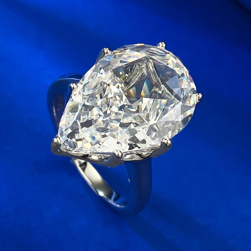 NO.033 S920ng silver Pear Ice Flower Cut Pear Ring 12*18mm 8A Cubic Zirconia Ring fashion jewelry accessory woman girl promise ring Springtok