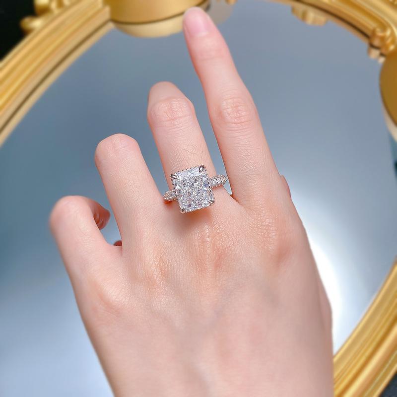 NO.016 S925 Sterling Silver Ice Flower Cut High Carbon Ring 10*12 8A Cubic Zirconia Ring fashion jewelry accessory woman girl promise ring Springtok
