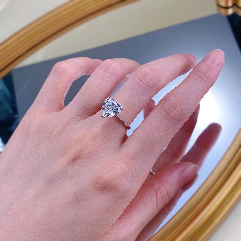 NO.084 S925 Sterling Silver Heart Cut Heart-Shaped Ring 10*10 6A Cubic Zirconia Ring 4 Carat fashion jewelry accessory woman girl promise ring Springtok
