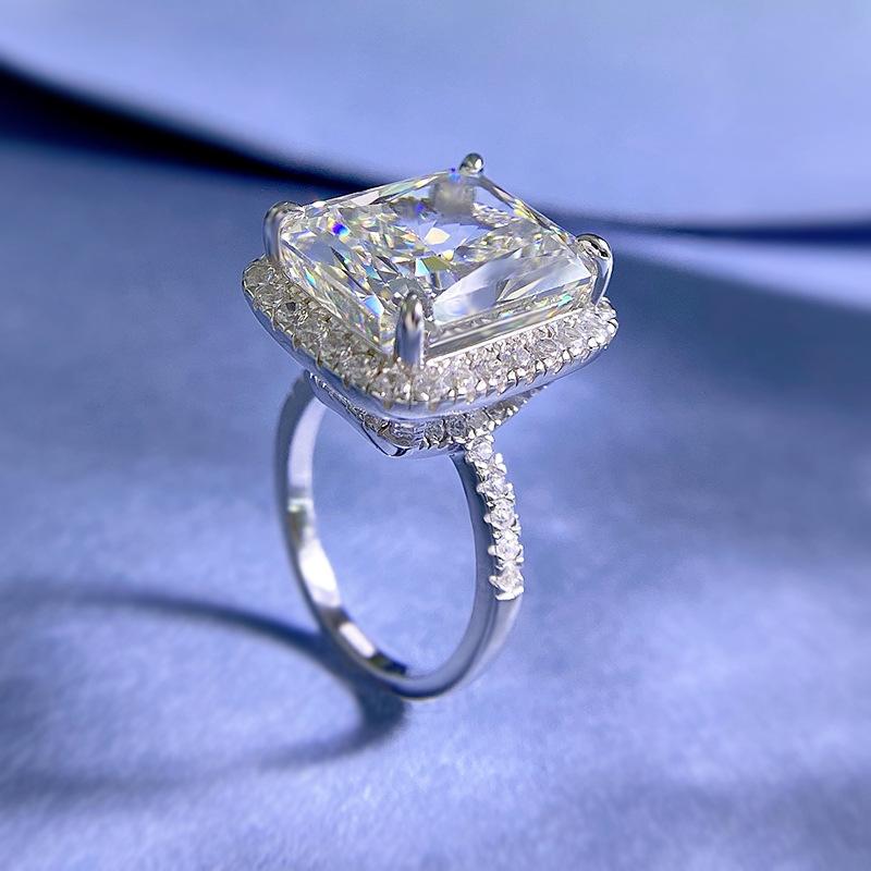 NO.015 S925 Sterling Silver Ice Flower Cut High Carbon Ring 12*14 8A Cubic Zirconia Ring fashion jewelry accessory woman girl promise ring Springtok