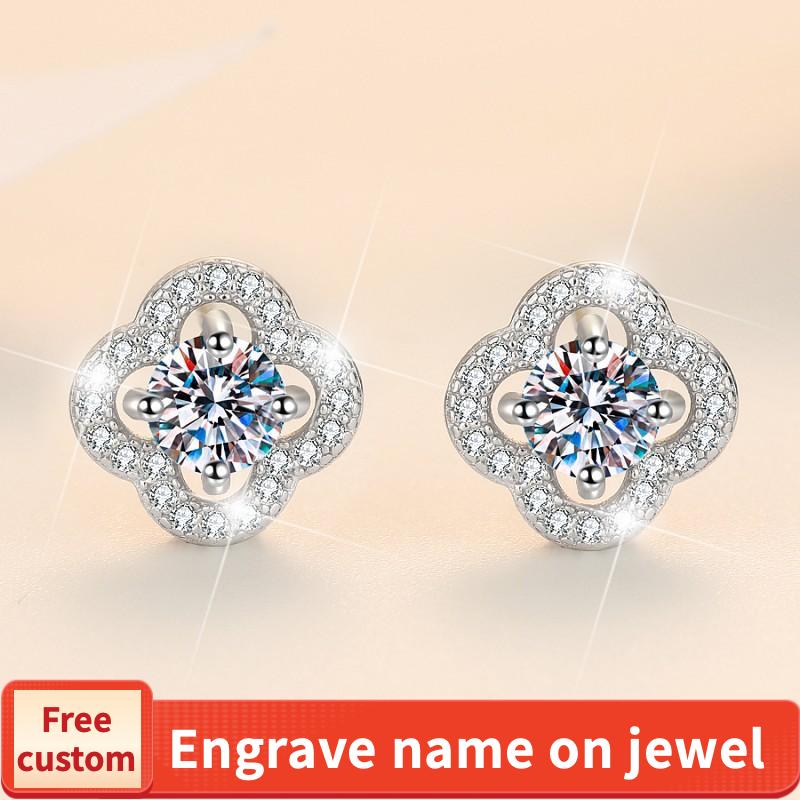 NO.166 S925 Sterling Silver Four Petals Ear Stud Synthetic Moissanite Stud Earrings Glittering daily life Earrings Springtok