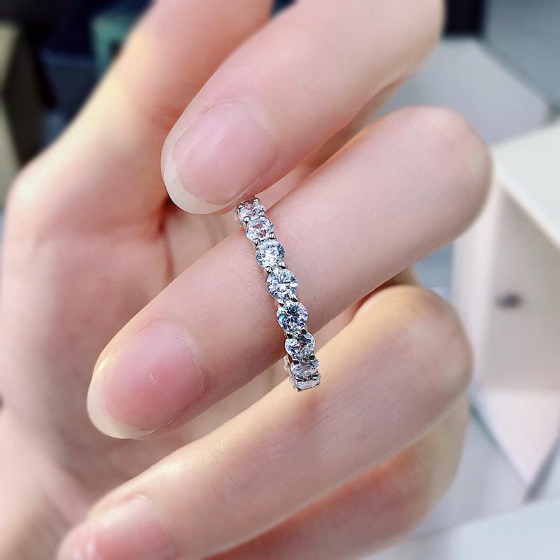 NO.098 S925 Sterling Silver Row Ring 6A Cubic Zirconia Ring ring fashion jewelry accessory woman girl promise ring Springtok