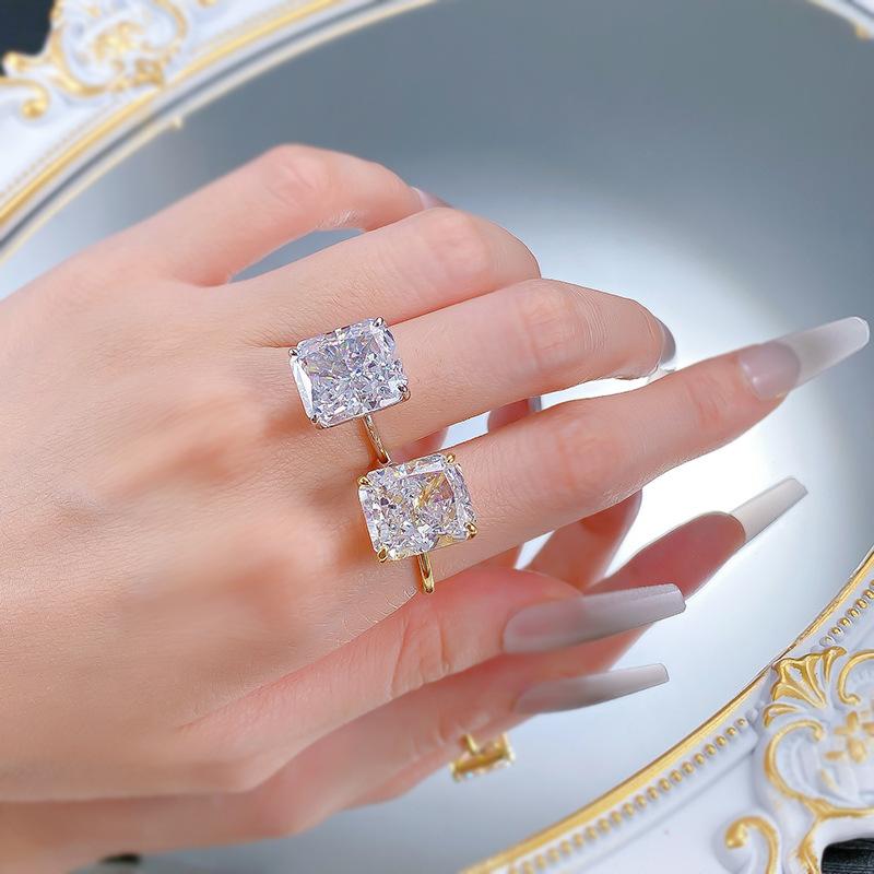 NO.003 S925 Sterling Silver Ice Flower Cut Square Ring 12*14mm 8A Cubic Zirconia Ring fashion jewelry accessory woman girl promise ring Springtok