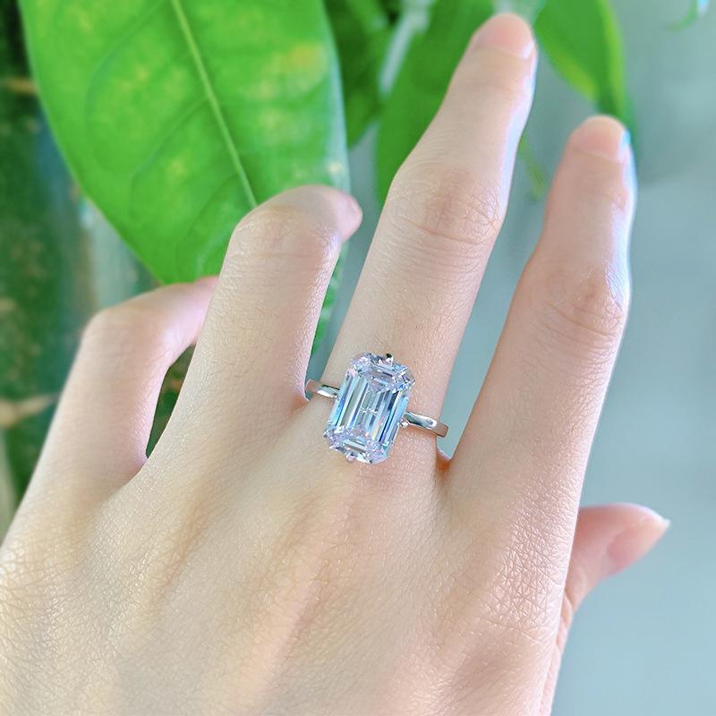 NO.065 S925 Sterling Silver Grandma Cut High-carbon drill Ring 8*12mm 6A Cubic Zirconia Ring fashion jewelry accessory woman girl promise ring Springtok